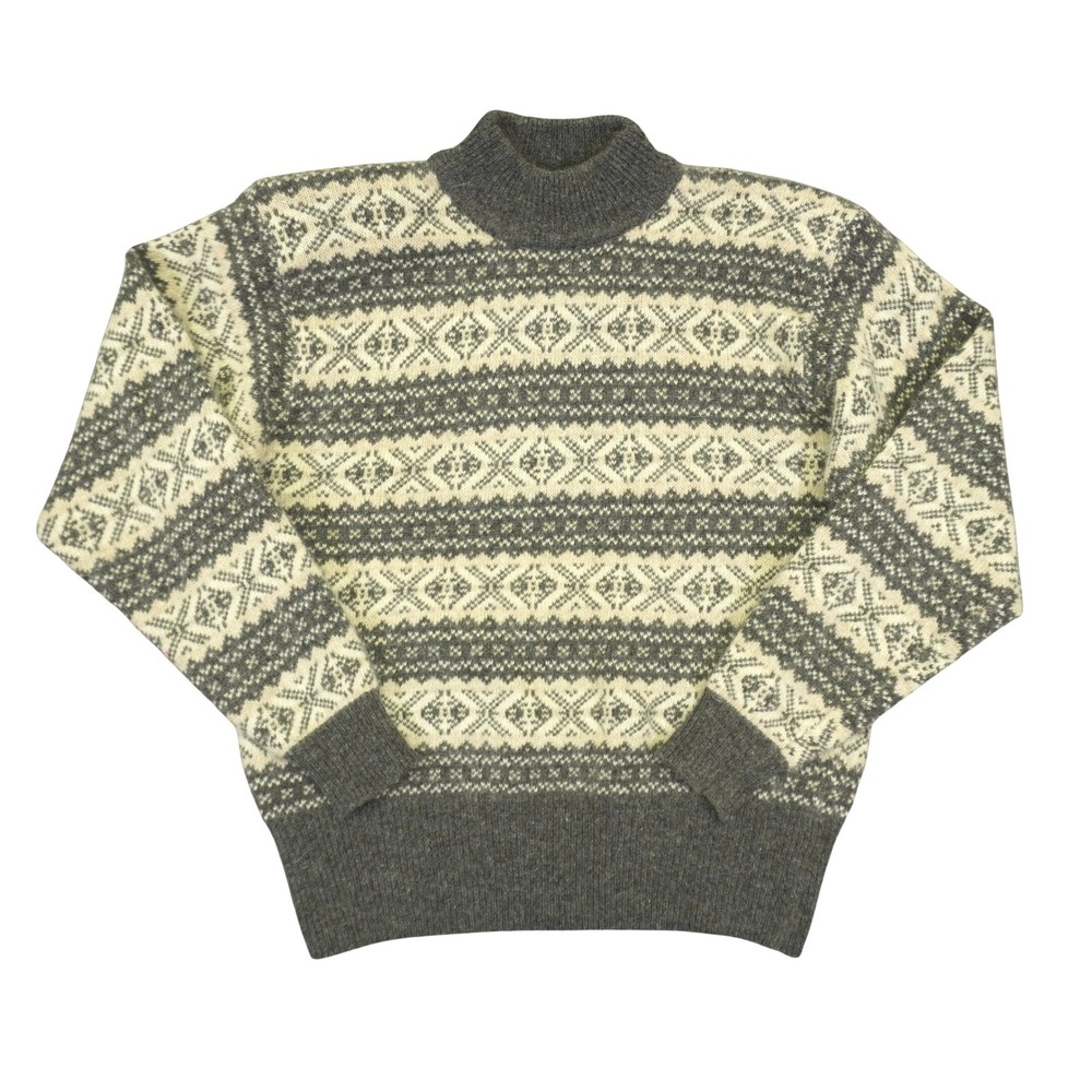 VTG Liz Claiborne Sweater Womens M Grey Fair Isle Lambswool Angora Shoulder Pads